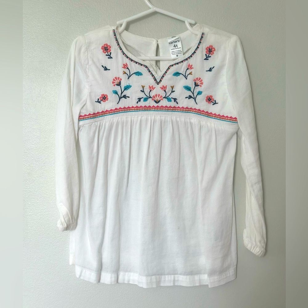 Carter's White Blouse with Floral Embroidery